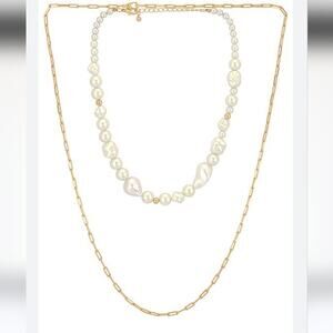 MEADOWE Mila Necklace Set in Gold NWT Faux Pearl